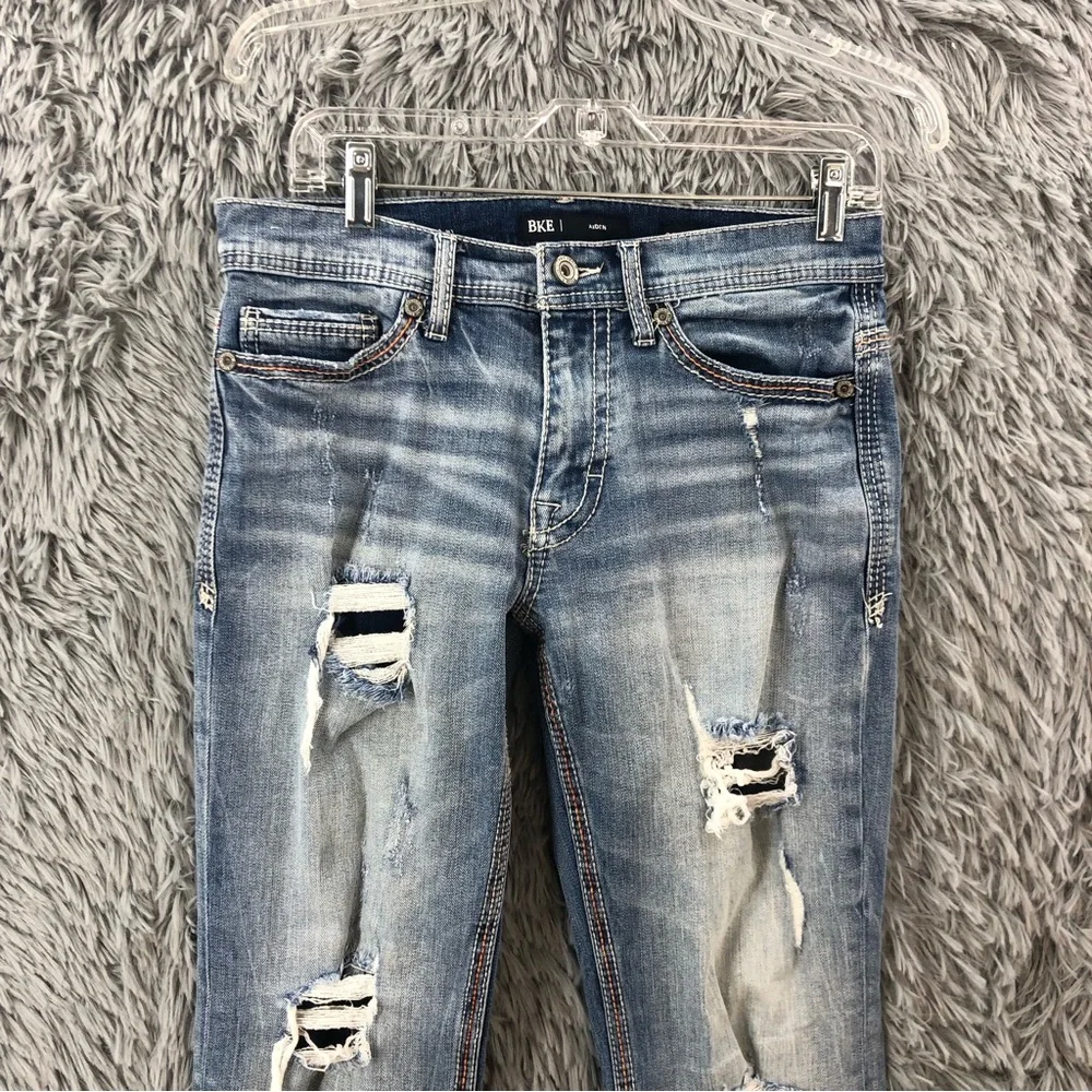 BKE Buckle Jeans Aiden Mens 30 Distressed Whiskered Straight Leg